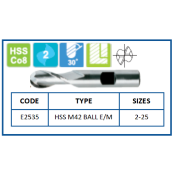 HSS M42 Ball End Mills | Code: E2535