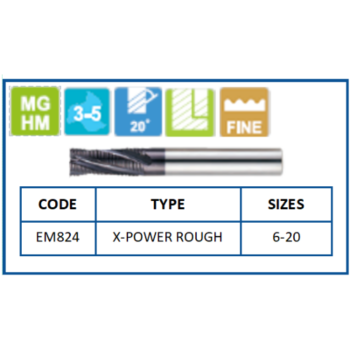 X-Power Rough End Mills | Sizes: 6-20 | Code: EM824