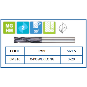X-Power Ball End Mills | Siszes: 1-20 | Code: EM876